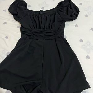 Ruched Bust Puff Sleeve Plicated Detail Romper